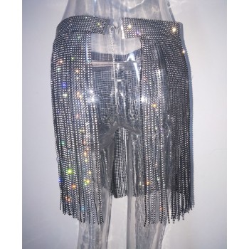 Bonnie Forest Glitter Diamonds Studded Mini Skirt Womens Sparkle Sequin Tassel Crystal Skirt Festival Night Out Outfits